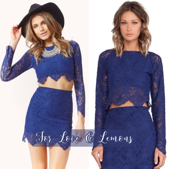 SET For Love & Lemons Navy Lace Skirt & Top L NWOT